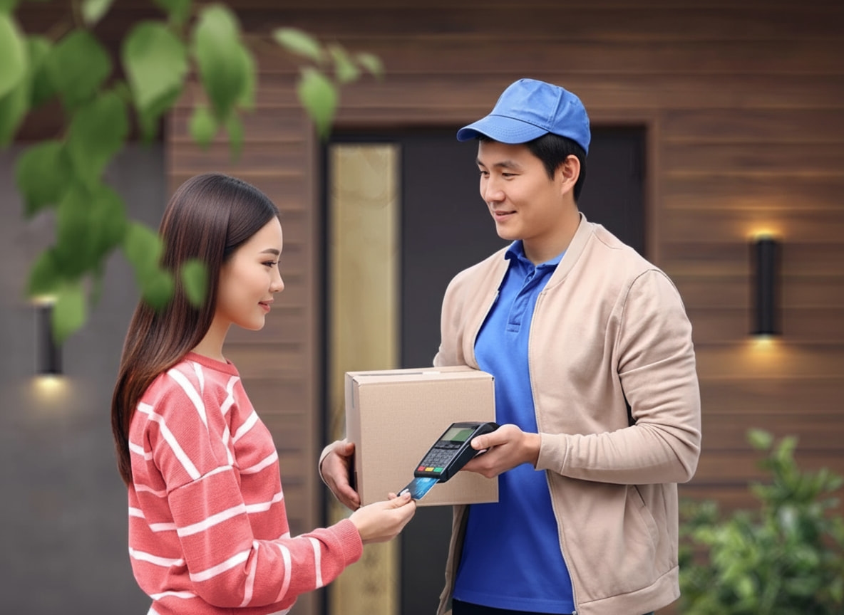 Изображение курьера, доставляющего товар